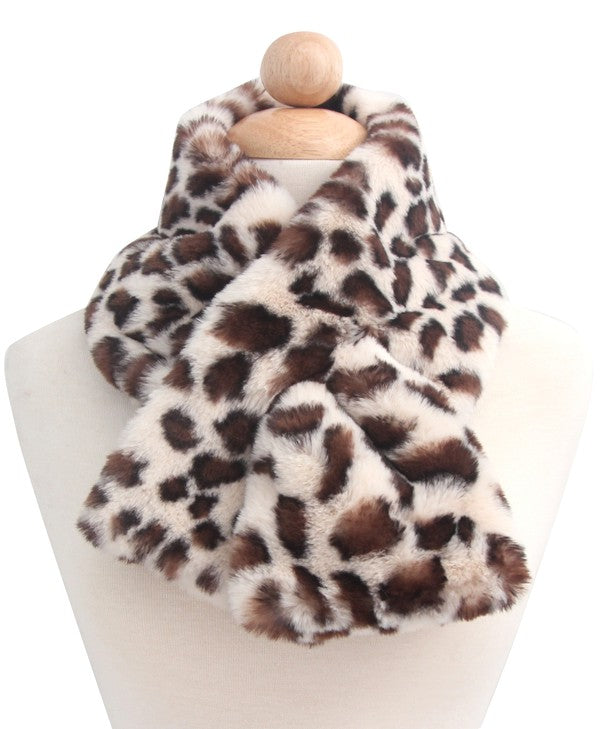 Leopard Faux Felt Fur Neck Warmer Insert Scarf