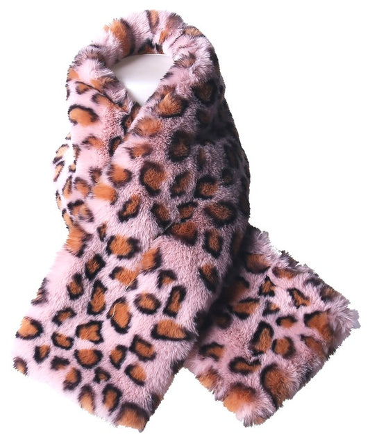 Leopard Faux Felt Fur Neck Warmer Insert Scarf