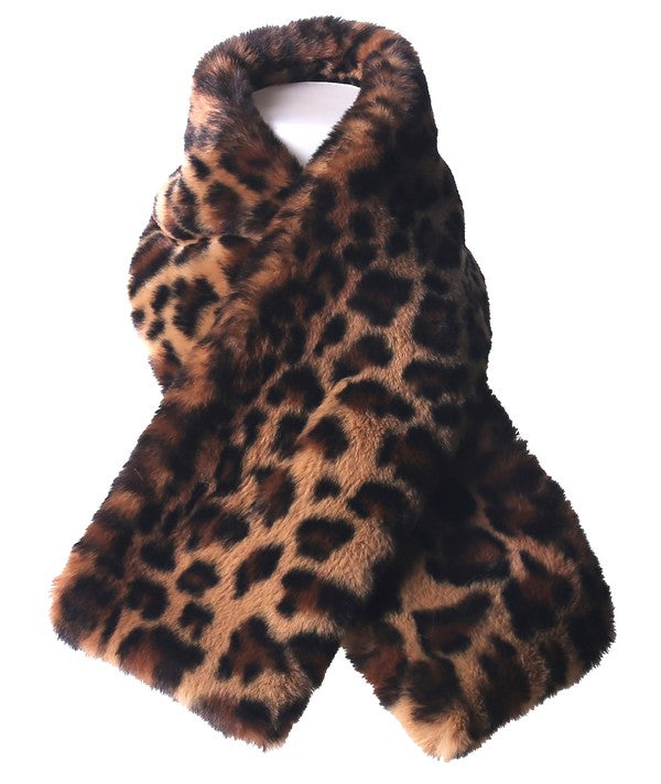 Leopard Faux Felt Fur Neck Warmer Insert Scarf